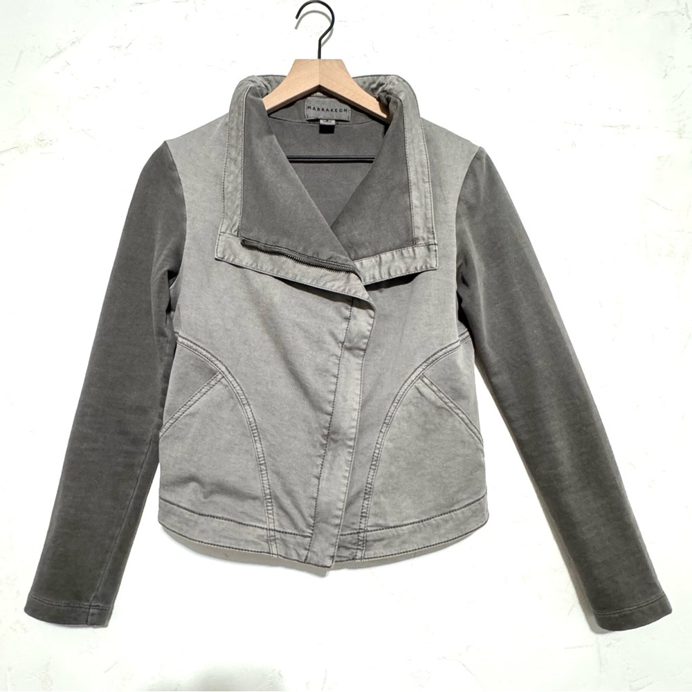 Marrakech Anthropologie gray draped moto jacket S cropped stretch cotton - Picture 5 of 13